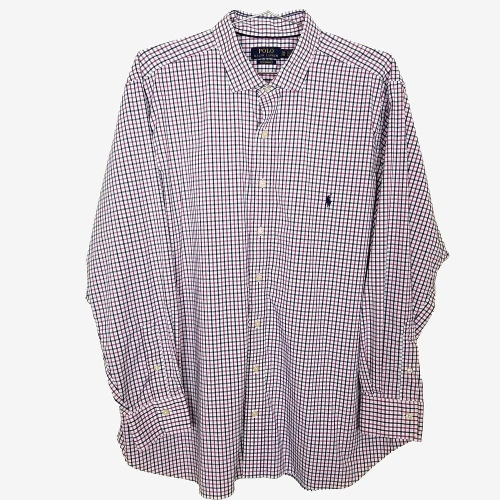 Polo Ralph Lauren Men Performance Check  Button Up Shirt Sz 2X Big Nylon Stretch